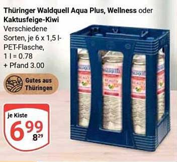 Thüringer Waldquell Aqua Plus, Wellness oder Kaktusfeige-Kiwi, je 6 x 1,5 l-PET-Flasche