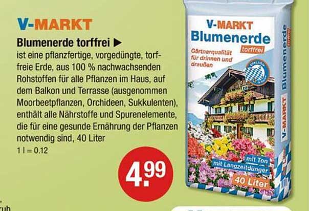 V-Markt Blumenerde torffrei - 40 Liter für nur 4,99 €