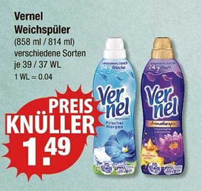 Vernel Weichspüler (858 ml / 814 ml) verschiedene Sorten