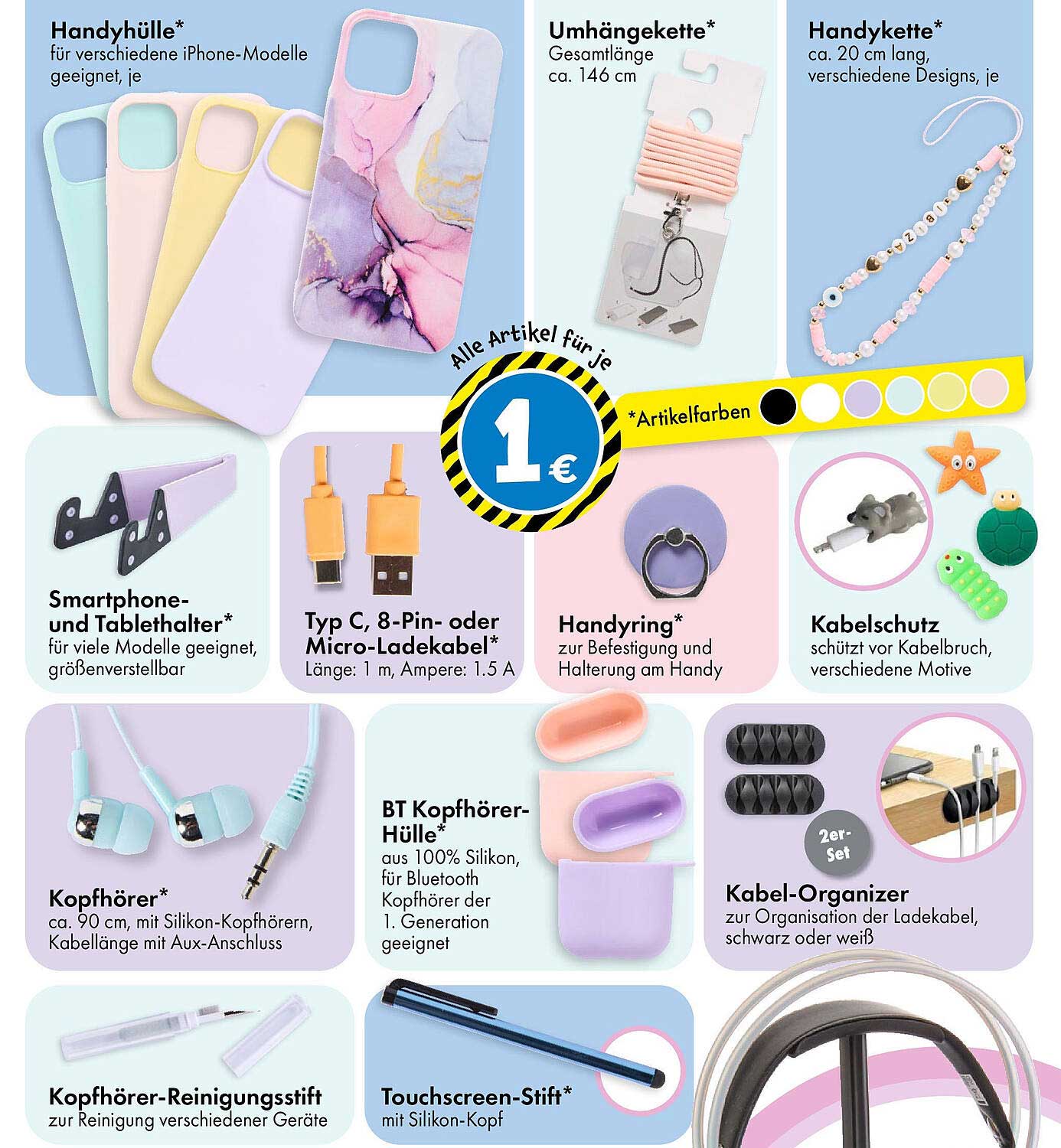 Vielfältige Handyaccessoires für nur 1 € – jetzt zugreifen!