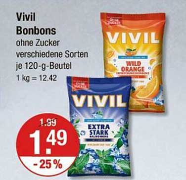 Vivil Bonbons ohne Zucker - verschiedene Sorten je 120-g-Beutel