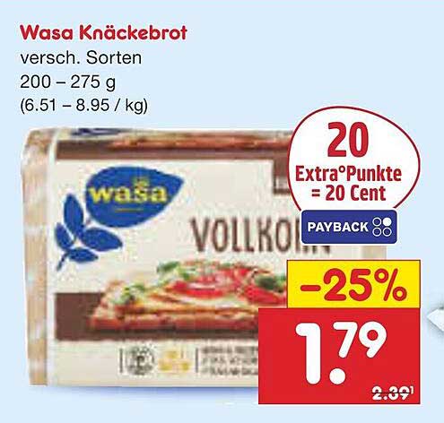 Wasa Knäckebrot, verschiedene Sorten, 200 – 275 g