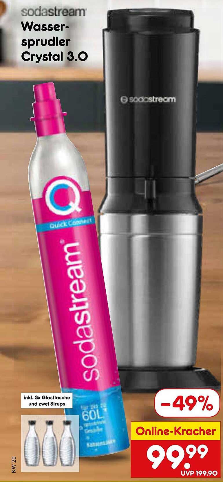 Wassersprudler Crystal 3.0 von SodaStream inkl. 3 Glasflaschen und zwei Sirups