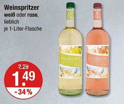 Weinspritzer weiß oder rose, lieblich je 1-Liter-Flasche