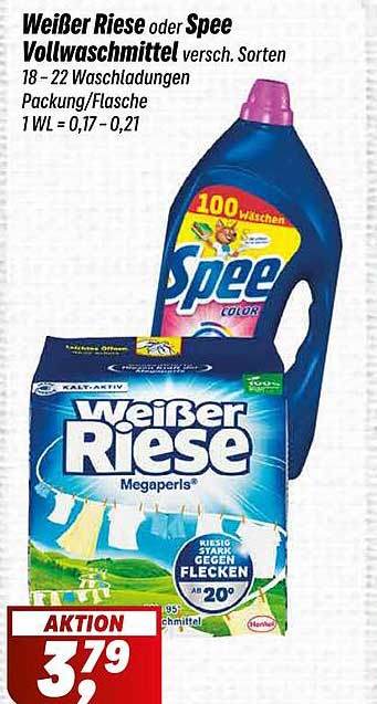 Weißer Riese oder Spee Vollwaschmittel 18 – 22 Waschladungen