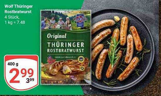 Wolf Thüringer Rostbratwurst 4 Stück, 400 g