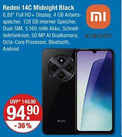 Xiaomi Redmi 14C Midnight Black – 6,88" Full HD+ Smartphone