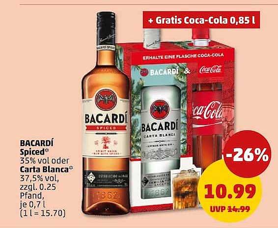 BACARDI Spiced* 35% vol oder Carta Blanca* 37,5% vol, zzgl. 0,25 Pfand, je 0,7 l (1 l = 15.70)