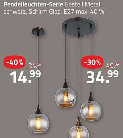 Pendelleuchten-Serie Gestell Metall schwarz, Schirm Glas, E27 max. 40 W