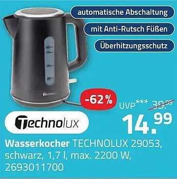 Wasserkocher TECHNO LUX 29053, schwarz, 1,7 l, max. 2200 W, 2693011700
