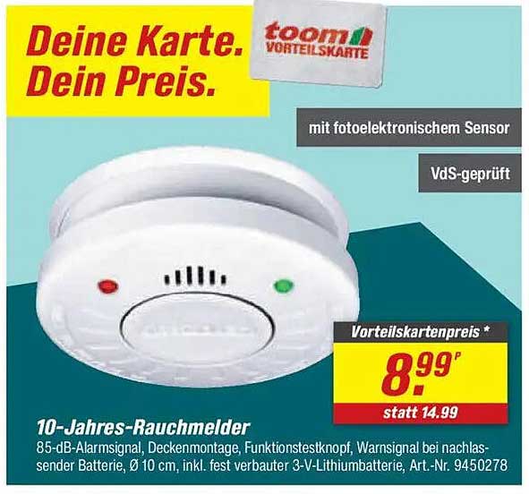 10-Jahres-Rauchmelder mit fotoelektronischem Sensor