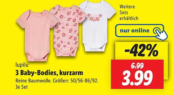 3 Baby-Bodies, kurzarm von lupilu