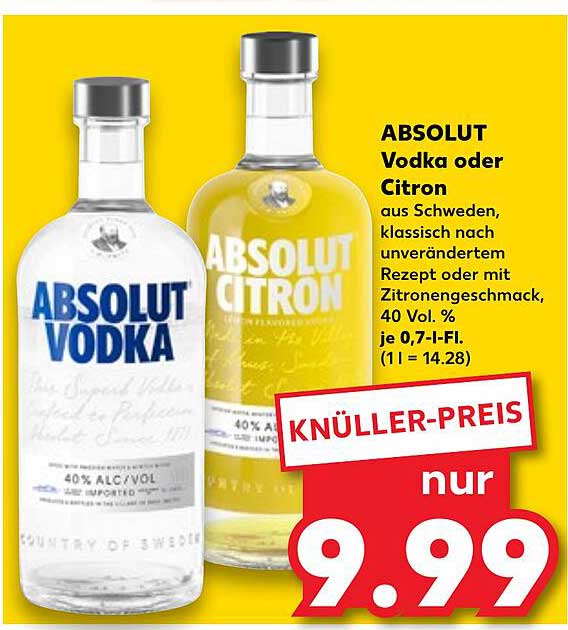 ABSOLUT Vodka oder Citron 0,7 l