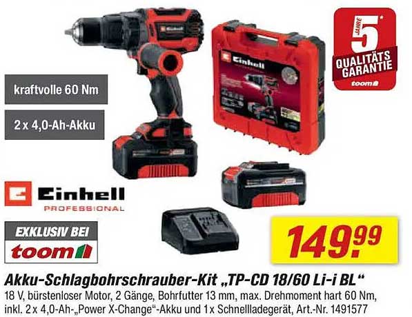 Akku-Schlagbohrschrauber-Kit „TP-CD 18/60 Li-i BL“