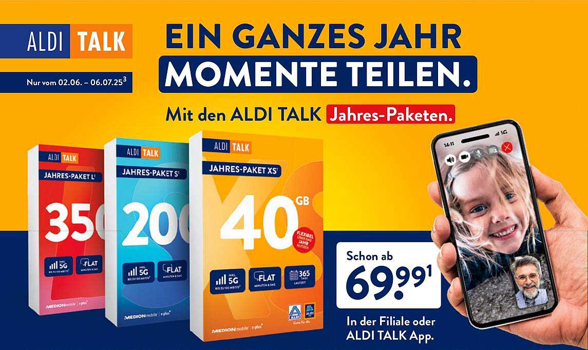 ALDI TALK Jahres-Paket XS mit 40 GB für nur 69,99 €