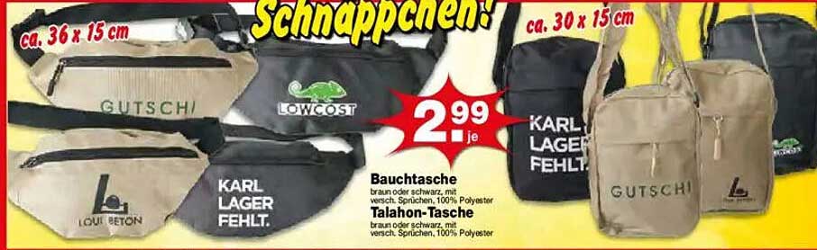 Bauch- und Talahon-Taschen zum Schnäppchenpreis