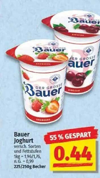 Bauer Joghurt verschiedene Sorten und Fettstufen