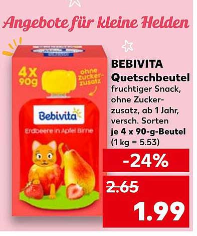 BEBIVITA Quetschbeutel Fruchtiger Snack ohne Zuckerzusatz