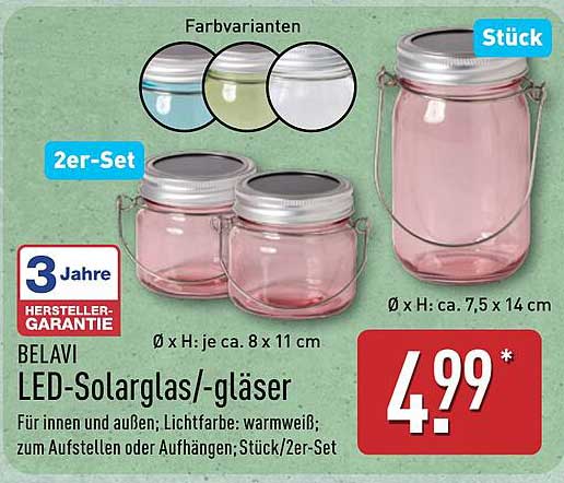 BELAVI LED-Solarglas/-gläser im 2er-Set