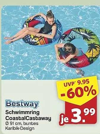 Bestway Schwimmring CoastalCastaway 91 cm - buntes Karibik-Design