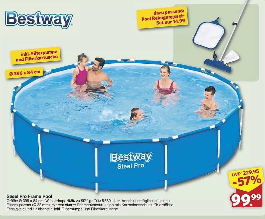 Bestway Steel Pro Frame Pool 396 x 84 cm inkl. Filterpumpe und Filterkartusche