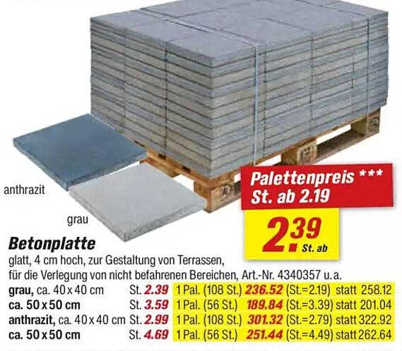 Betonplatte, glatt, 4 cm hoch - Ideal für Terrassen und Gartenwege