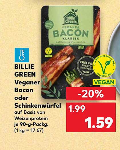 BILLIE GREEN Veganer Bacon oder Schinkenwürfel auf Basis von Weizenprotein