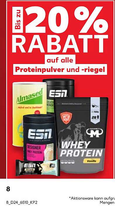 Bis zu 20 % Rabatt auf alle Proteinpulver und -riegel