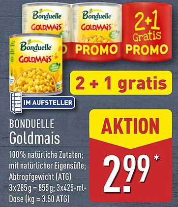 BONDUELLE Goldmais 3 x 285 g - 2 + 1 gratis