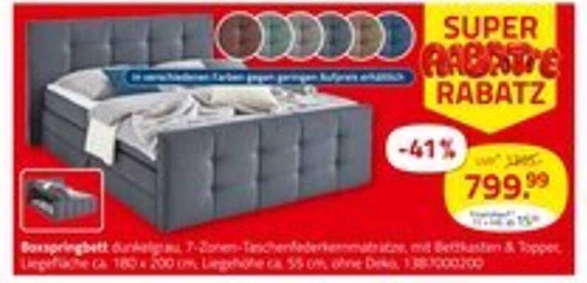 Boxspringbett mit 7-Zonen-Taschenfederkernmatratze, Bettkasten & Topper