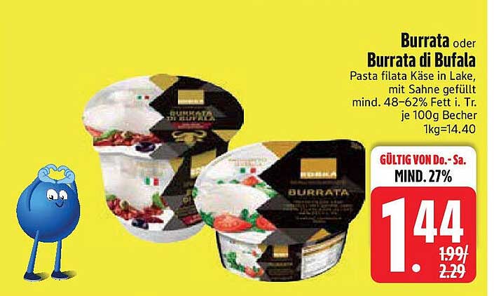 Burrata oder Burrata di Bufala - Pasta filata Käse in Lake