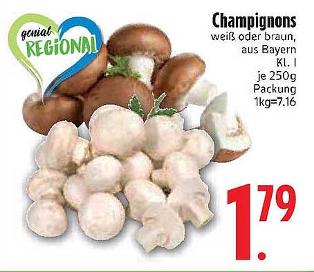 Champignons weiß oder braun, aus Bayern KL. I, je 250g