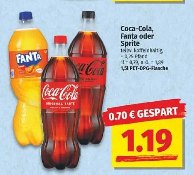 Coca-Cola, Fanta oder Sprite 1,5l PET-DPG-Flasche