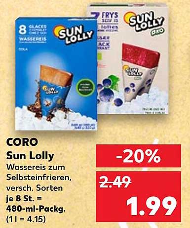 Coro Sun Lolly Wassereis zum Selbsteinfrieren, 8 Sorten