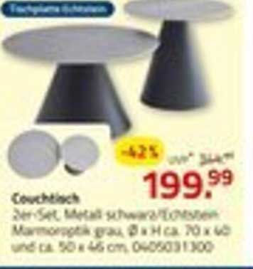 Couch Tisch 2er-Set, Metall schwarz/Laminat in Marmoroptik