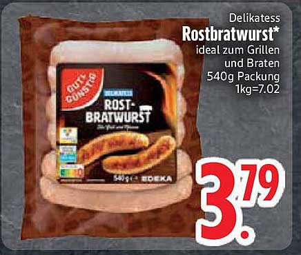 Delikatess Rostbratwurst* ideal zum Grillen und Braten 540g
