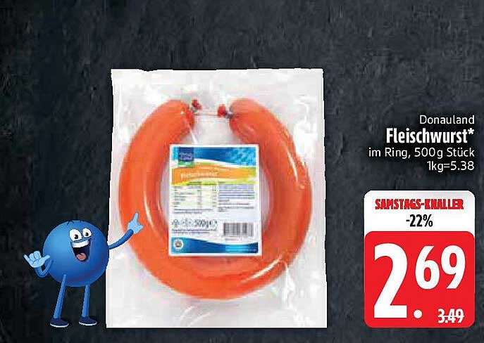 Donauland Fleischwurst* im Ring, 500 g Stück