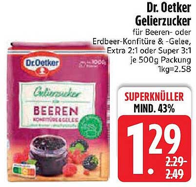 Dr. Oetker Gelierzucker für Beeren- oder Erdbeer-Konfitüre & Gelee, Extra 2:1 oder Super 3:1 je 500g Packung