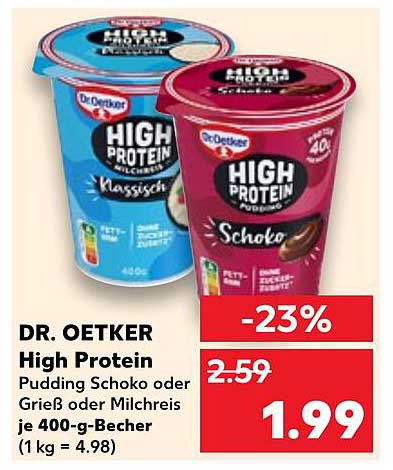 Dr. Oetker High Protein Pudding Schoko oder Grieß oder Milchreis je 400-g-Becher