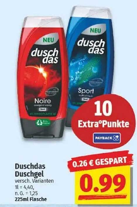 Duschdas Duschgel, verschiedene Varianten - Noire und Sport, 225ml