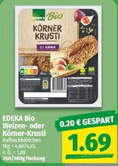 EDEKA Bio Weizen- oder Körner-Krusti Aufbackbrötchen