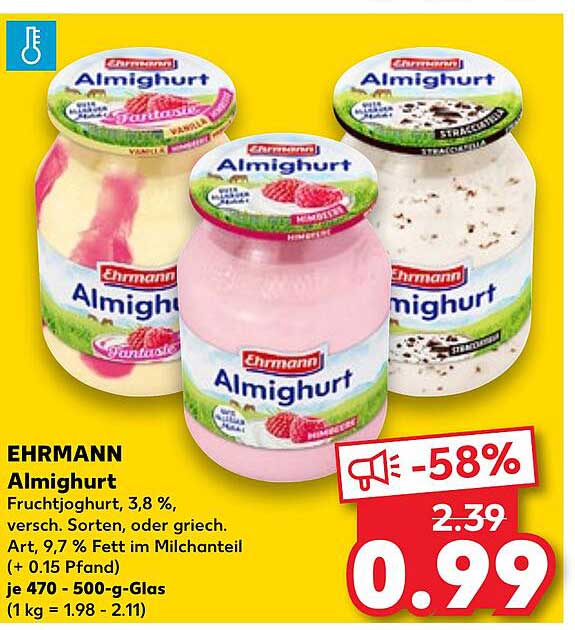 EHRMANN Almighurt, Fruchtjoghurt, 3,8 %, verschiedene Sorten, 500 g