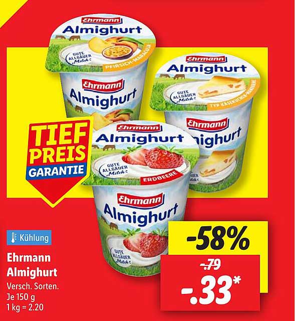 Ehrmann Almighurt, verschiedene Sorten, 150 g