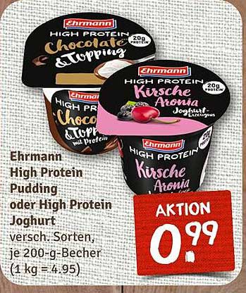 Ehrmann High Protein Pudding oder High Protein Joghurt - Aktion für nur 0,99 €