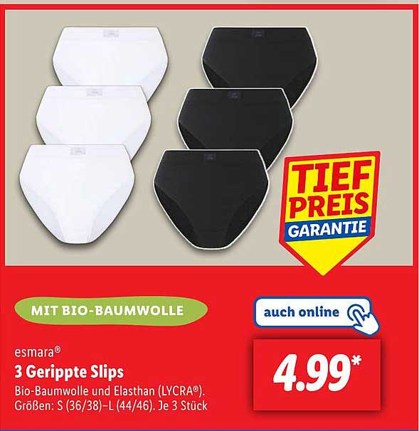 esmará 3 Gerippte Slips mit Bio-Baumwolle
