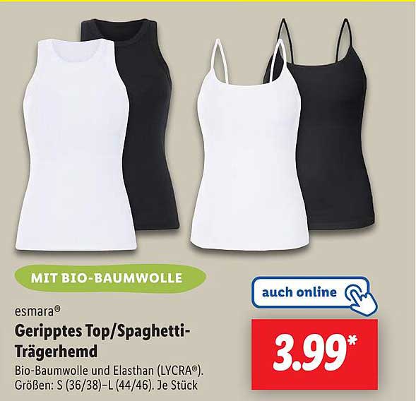 esmará® Geripptes Top/Spaghetti-Trägerhemden