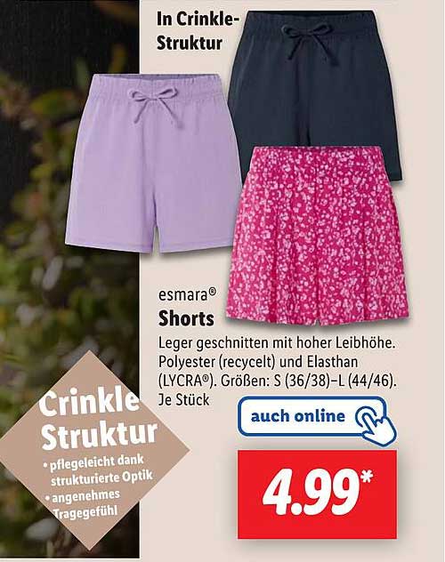 esmaro® Shorts in Crinkle-Struktur