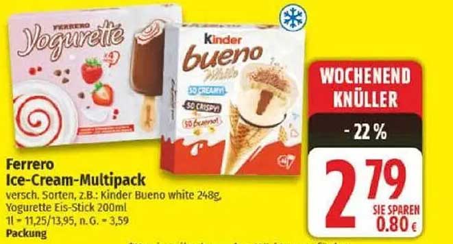 Ferrero Ice-Cream-Multipack (versch. Sorten, z.B. Kinder Bueno white 24g, Yogurette Eis-Stick 200ml)