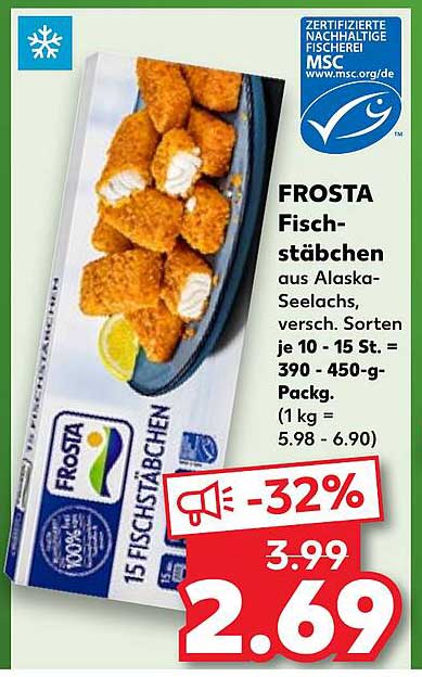 FROSTA Fischstäbchen aus Alaska-Seelachs, versch. Sorten je 10 - 15 St., 390 - 450-g-Pack.