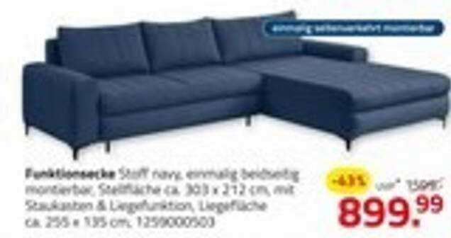 Funktionssofa Stoff navy, einmalig beziehbar, mit Stauraum & Liegefunktion